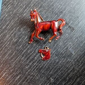 Vintage enamel Horse Brooch and Pendant Set